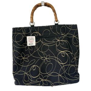 Sunny Hawaii NWT Hawaiian Abstract Floral Bamboo Handle Magnetic Close Tote Bag